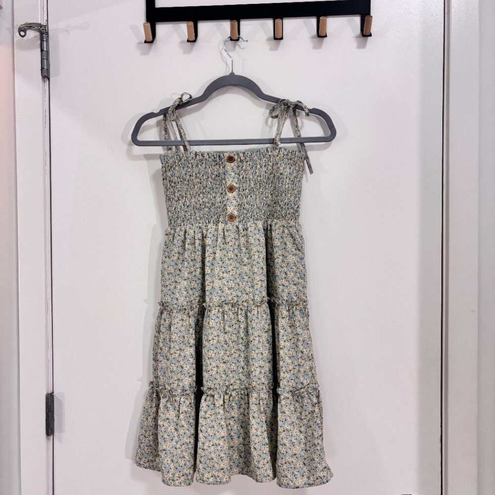 Altar'd State Sage Green Floral Smocked Mini Dress S Cottage-Core Tie Strap